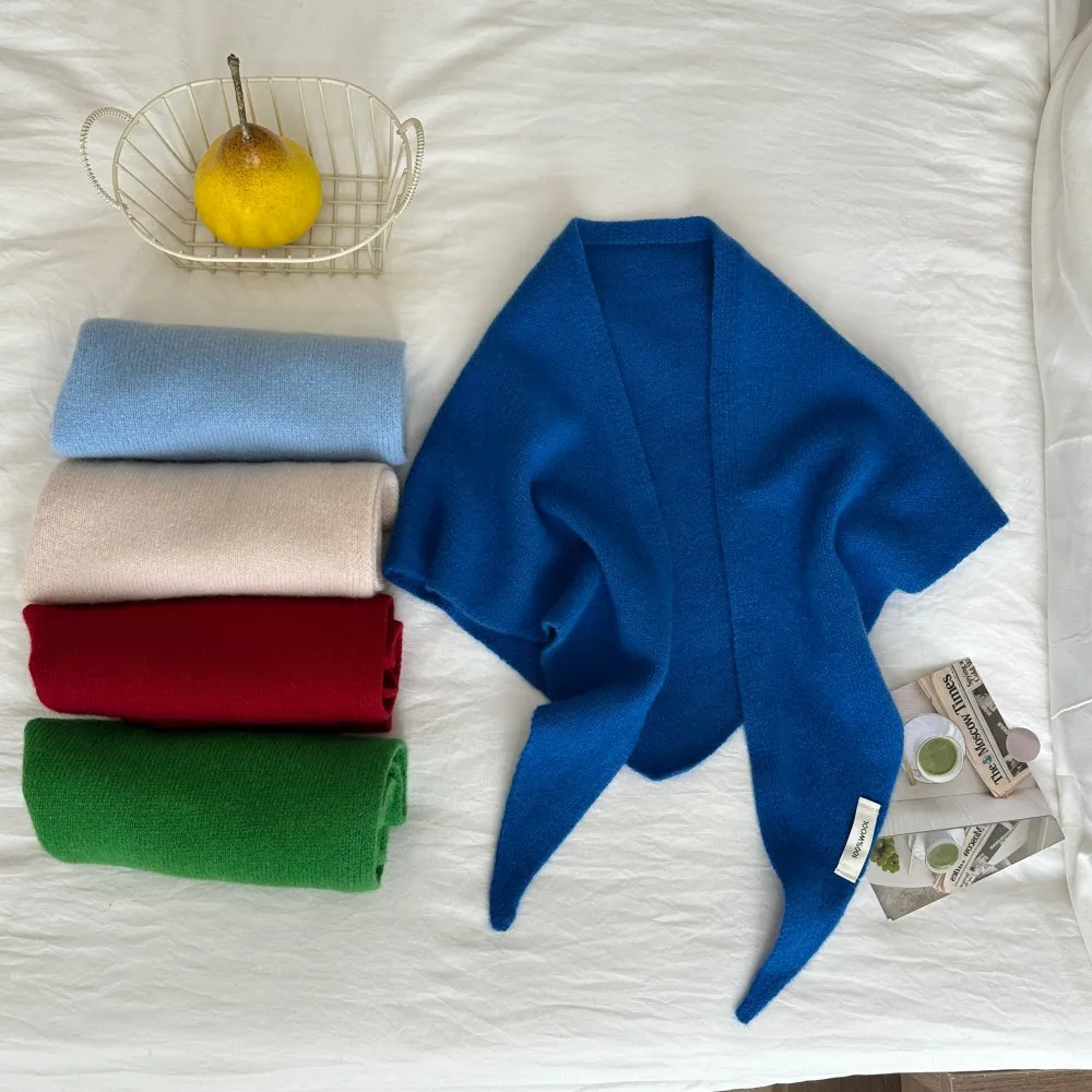 100% الصوف الشتاء وشاح للنساء الدافئة مثلث متماسكة الأوشحة الحجاب الصلبة سيدة شال التفاف الإناث الباشمينا باندانا وشاح الرأس جديد #3