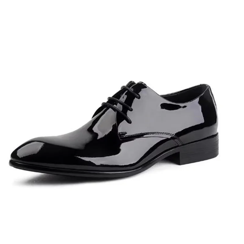 

Handmade Mens Dress Shoes Luxury Patent Leather Shoes Men Shiny Pointed Toe Business Formal Shoes Lace-up Groom Wedding Shoes