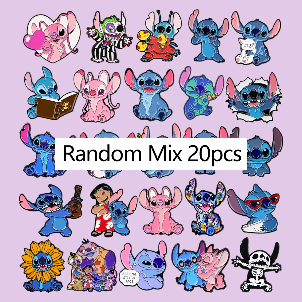

20pcs/set Cute Anime Stitch Enamel Pins Random Brooch Set Lapel Pin Badge on Backpack Clothing Accessories Fashion Jewelry Gifts