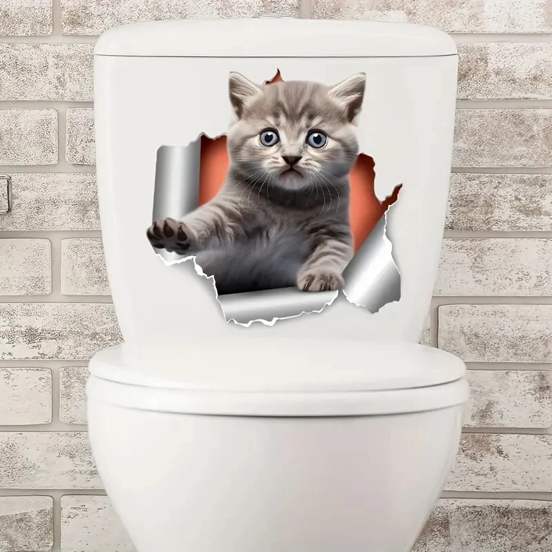 Cute Little Orange Cat Toilet Seat Sticker, Home Bathroom Toilet Tank Decals, Door Stickers, Wall Stickers WC Decorations M795