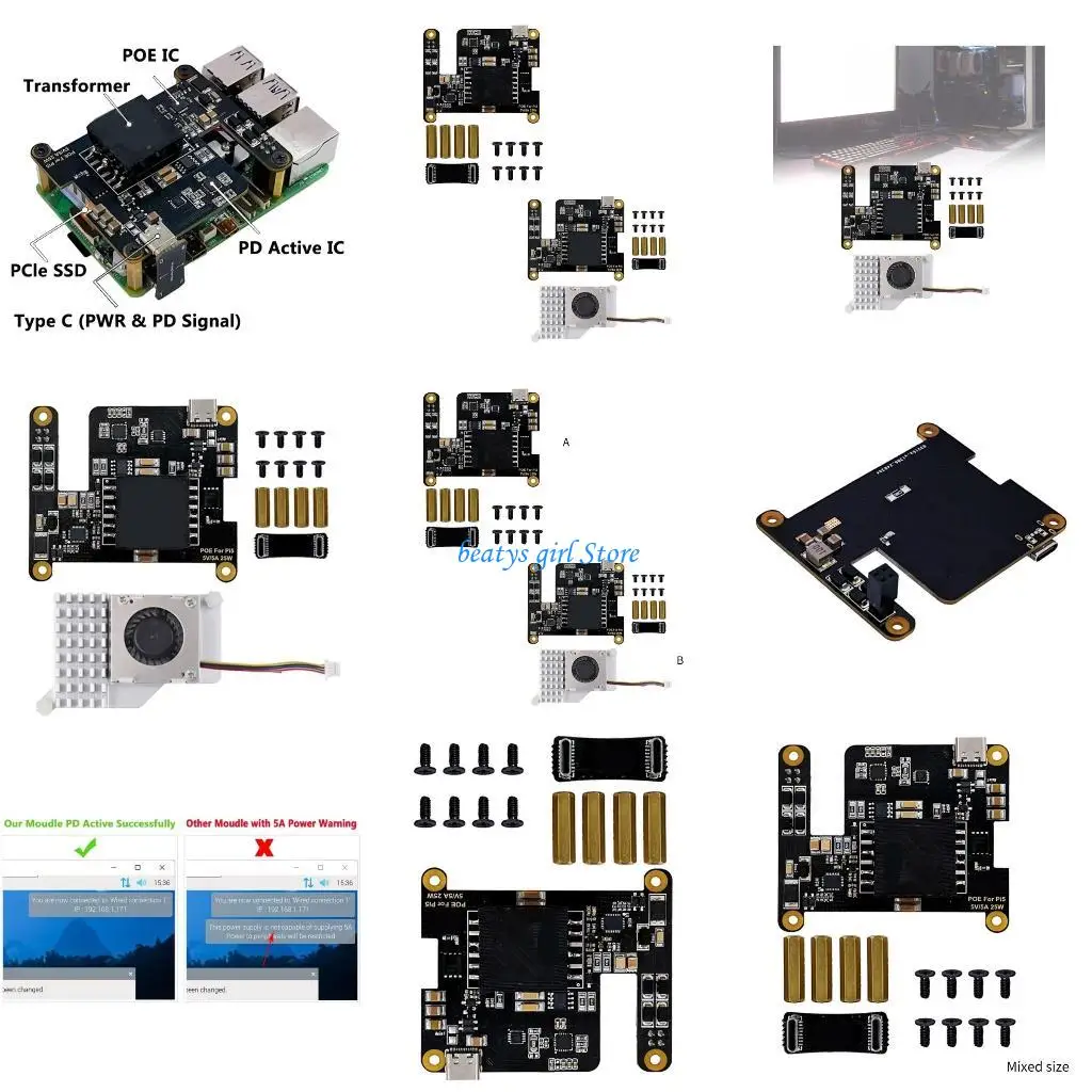 

C7AB POE Power Over Ethernet for RPi 5 802.3af PoE Networking Standard with Cooling Fan Development Board Replacement