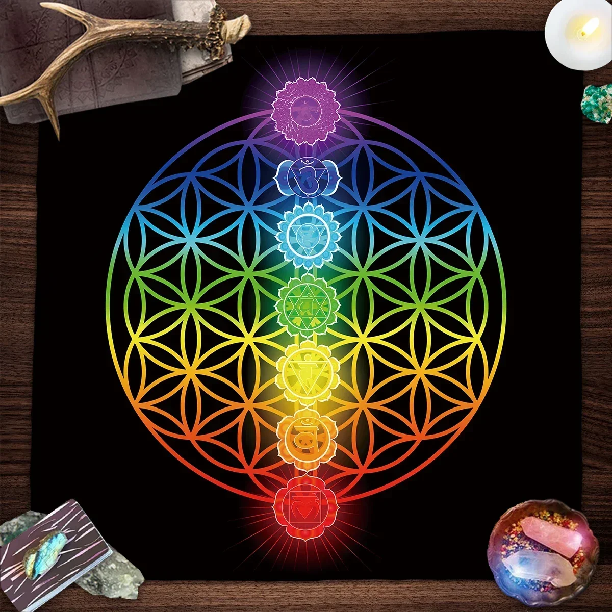 Tarot Cloth Astrology Tarot Cloth Three Card Spread Mandala Flower Of Life Tarot Tablecloth Altar Cloth Pagan Witchcraft