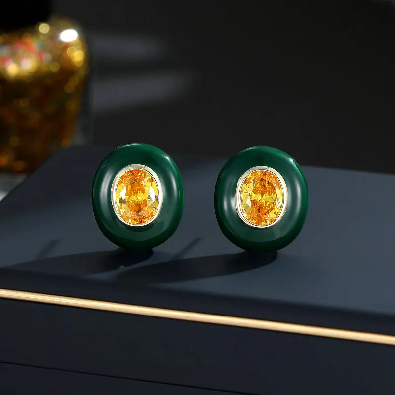 

s925 Silver Needle Новые повседневные серьги с модной капельной глазурью и простыми овальными серьгами-гвоздиками