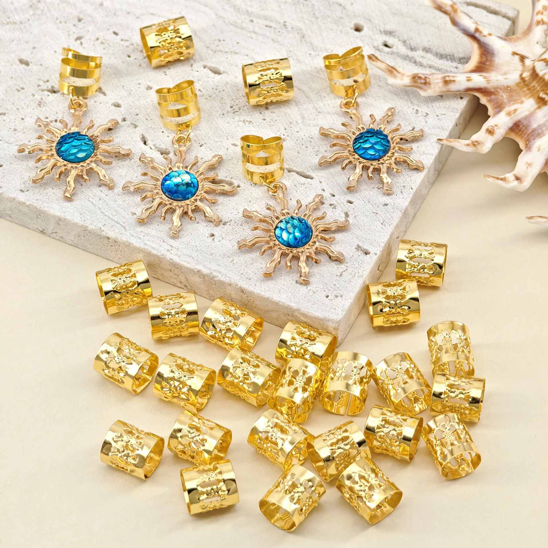 29 قطعة فاخرة على الطراز الباروكي عنصر الشمس المحيطي الشعر مجوهرات اكسسوارات قلادة ، DIY بها بنفسك الشعر الخرز تجديل مقاطع الشعر الديكور #4