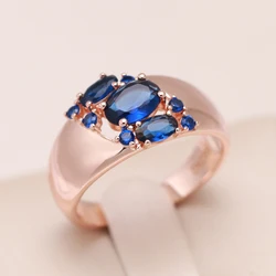 Kinel New Blue Natural Zircon Ring for Women 585 Rose Gold Wide Rings Vintage Ethnic Bride Wedding Jewelry Party Accessories