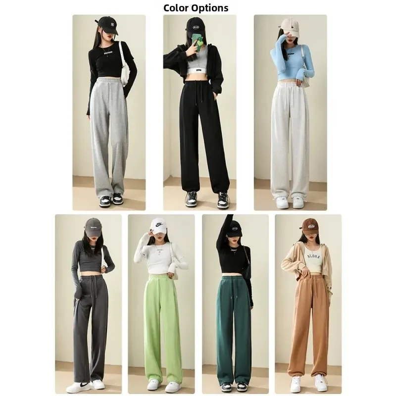 American Style Loose Women's Sport Pants 2023 New Spring Autumn plus Size Wide Leg Cuffed Casual Trousers High Waist