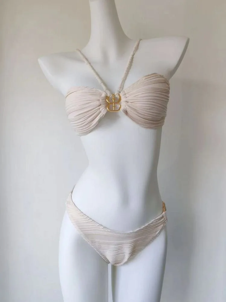 

Сексуальный однотонный комплект бикини из двух частей с высокой талией, топ с эффектом пуш-ап, стильный купальник для пляжа, пляжная одежда для женщин, для отпуска и пляжного отдыха.