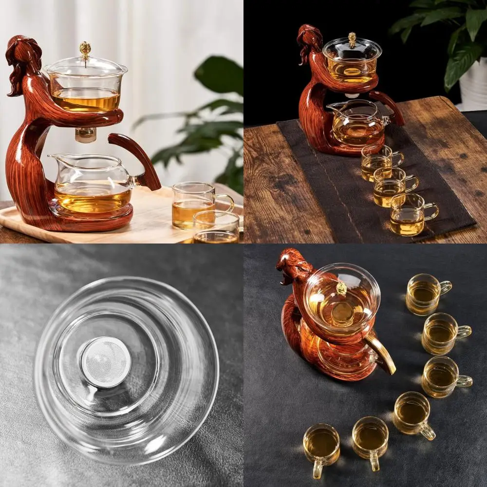 

Semi-Automatic Red Glass Kung Fu Tea Set with Infuser and 6 Mini Cups