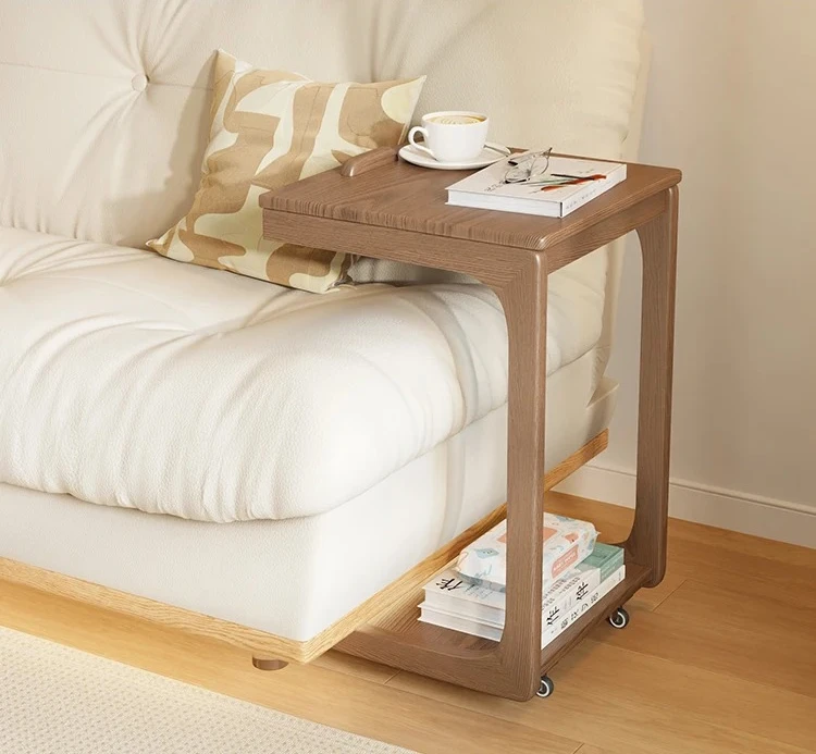 

Winter wood solid wood sofa edge few movable C-shaped corner few flip bedside table living room with wheels small tea table side