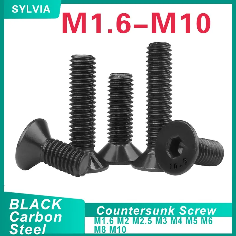 M1.6 M2 M2.5 M3 M4 M5 M6 M8 M10 Hexagon Socket Flat Countersunk Head Screw Carbon Steel Hex Socket Bolts Machine Screw Din7991