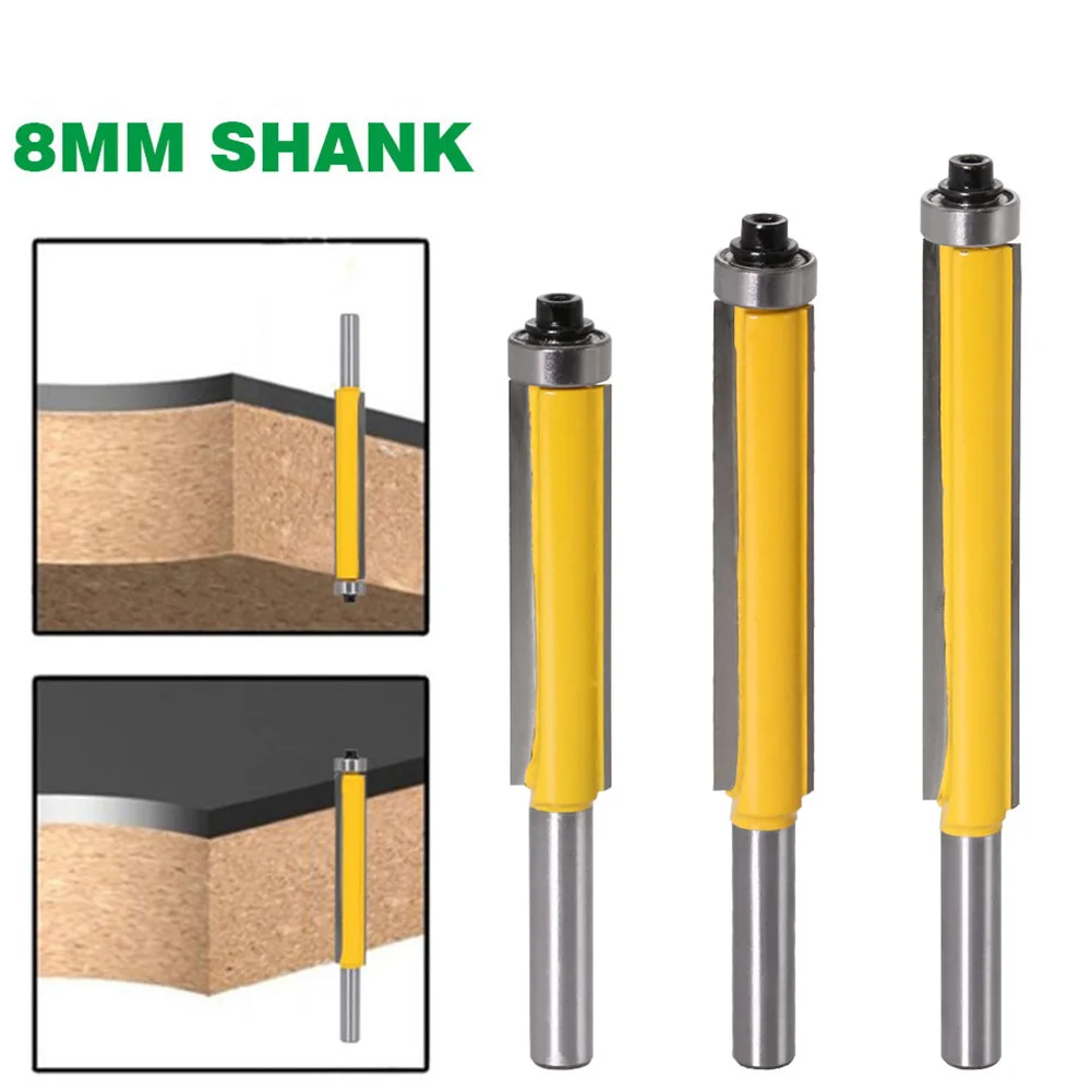 8mm SHANK long blade flush bit Flush Trim Router Bit End Bearing For Woodworking Cutting Tool Template Trim Router Bit