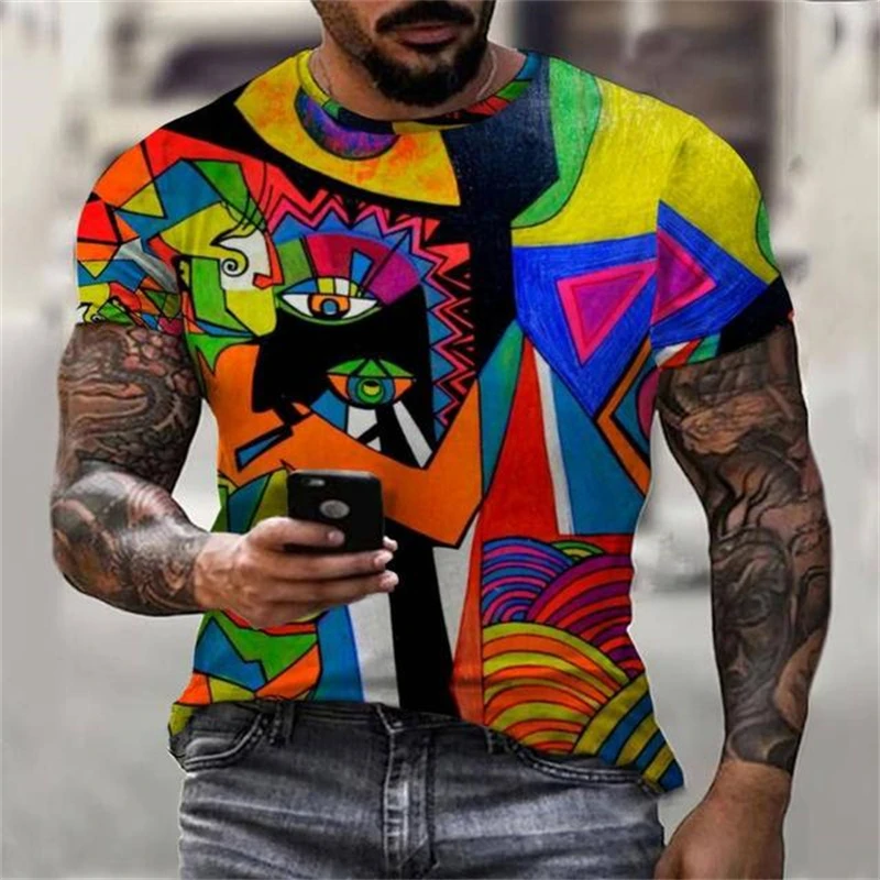 Abstract Street Graffiti Art T-shirt Men's Clothing Short Sleeve O-neck T Shirts 3D Printed Graphics Streetwear Animal Lion Tees