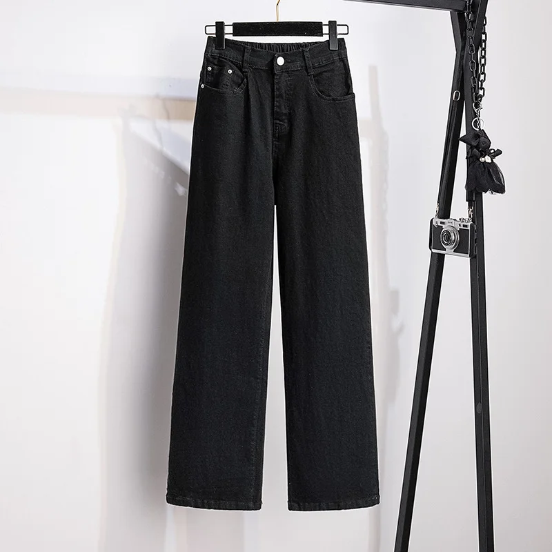 New Fashion Black Jeans Women High Waist Casual Pants Elastic Waist Loose Denim Straight Trousers Lady Jeans XXL-7XL JH851