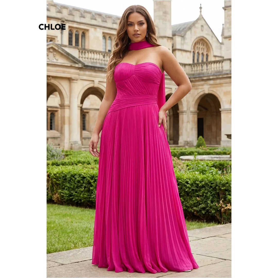 

Line A Elegant Evening Dresses for Woman Luxury Party Dress Rose Red Customized Sleeveless Women's Ball Gown Chiffon Luxurious