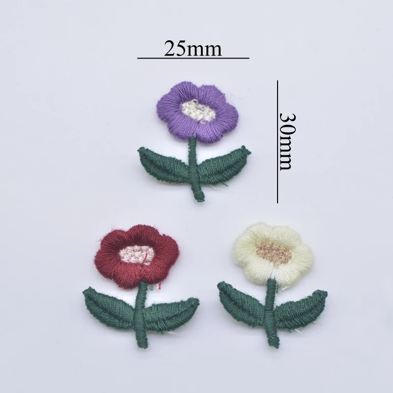 20Pcs 25*30mm Embroidered Knitting Flower for DIY Headdress Clips Bow Hair Circle Decor Accessories Handmade Clothes Patches