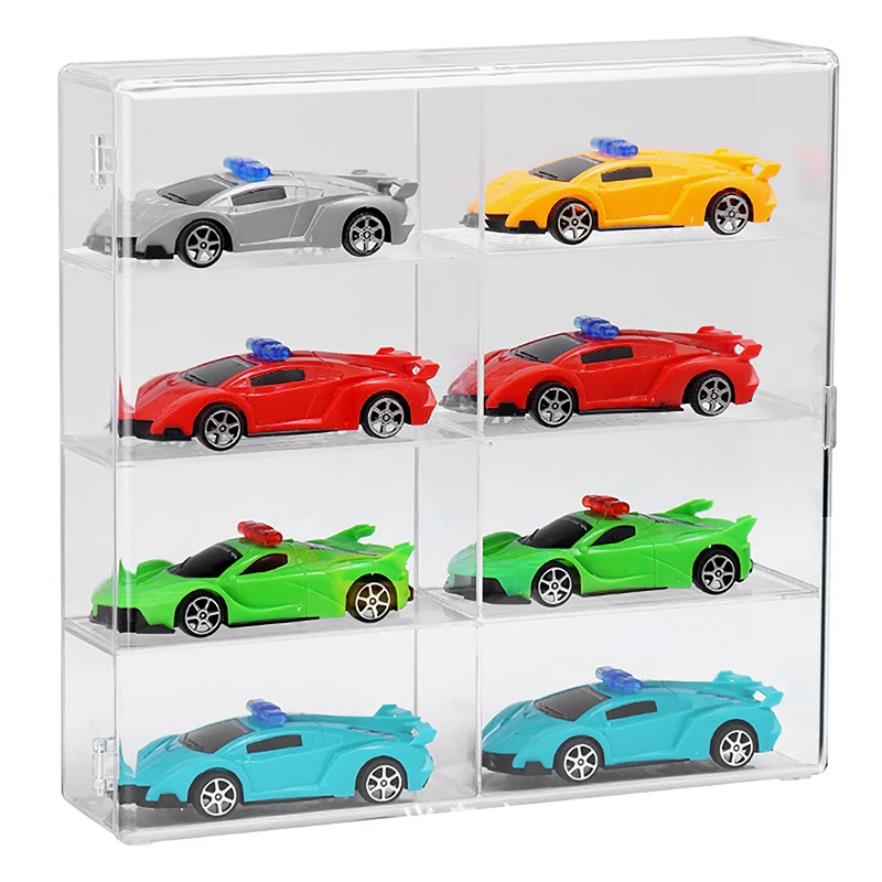 Boîte de rangement de voiture à roulettes en acrylique pour enfants, moulé sous pression, anti-poussière, jouets pour garçons, cadeau pour enfants, 1/64