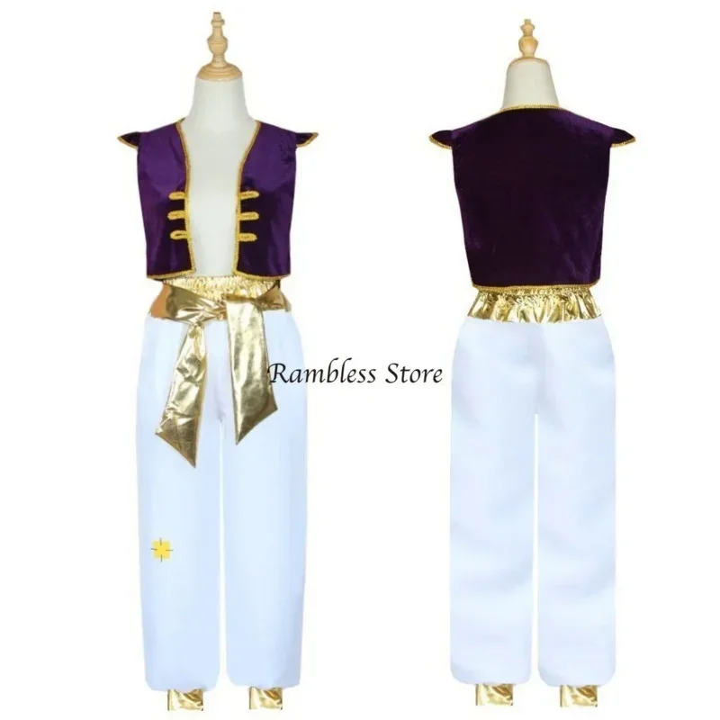 Cosbao Kids Boys Fancy Arabian Prince Costumes Cap Waistcoat Pants for Halloween Cosplay Fairy Parties Dress Prince Aladdin Cosp