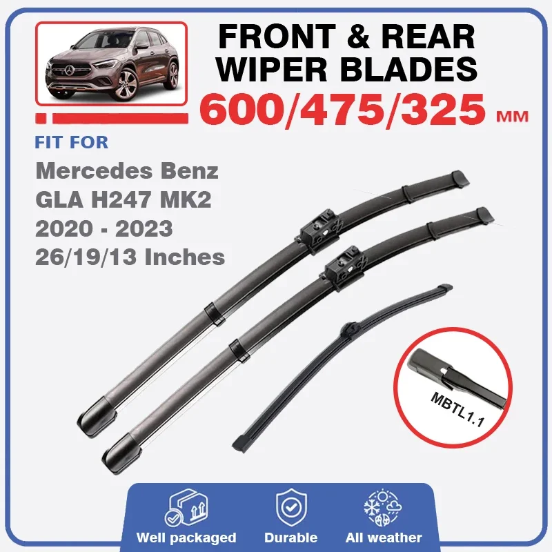 

For Mercedes Benz GLA H247 MK2 2020 - 2023 Front Rear Wiper Blades GLA200 GLA220 GLA250 GLA180 Windshield Windscreen Window Kit