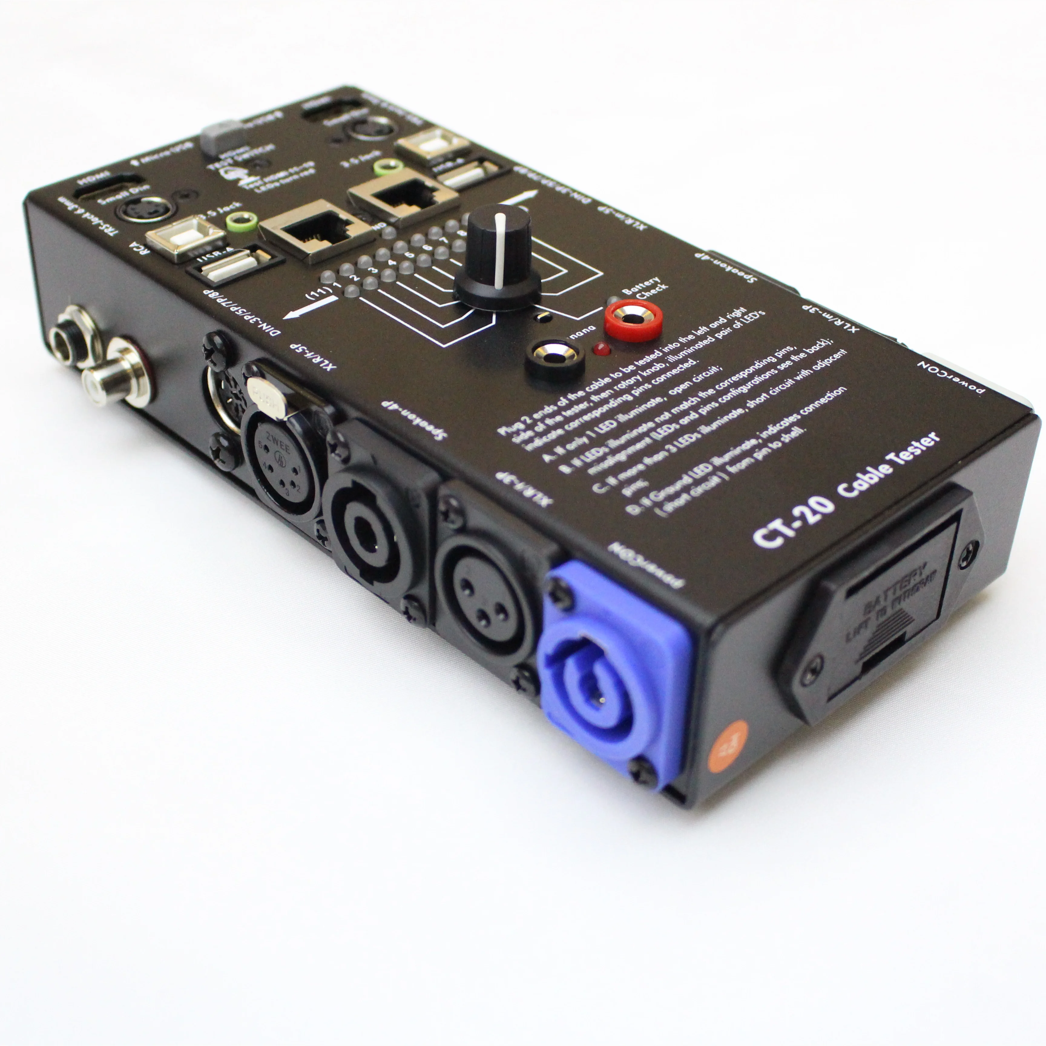 Professional Audio & Stage Lighting Cable Tester - Continuity Test for Powercon, Speakon, XLR, USB, RCA