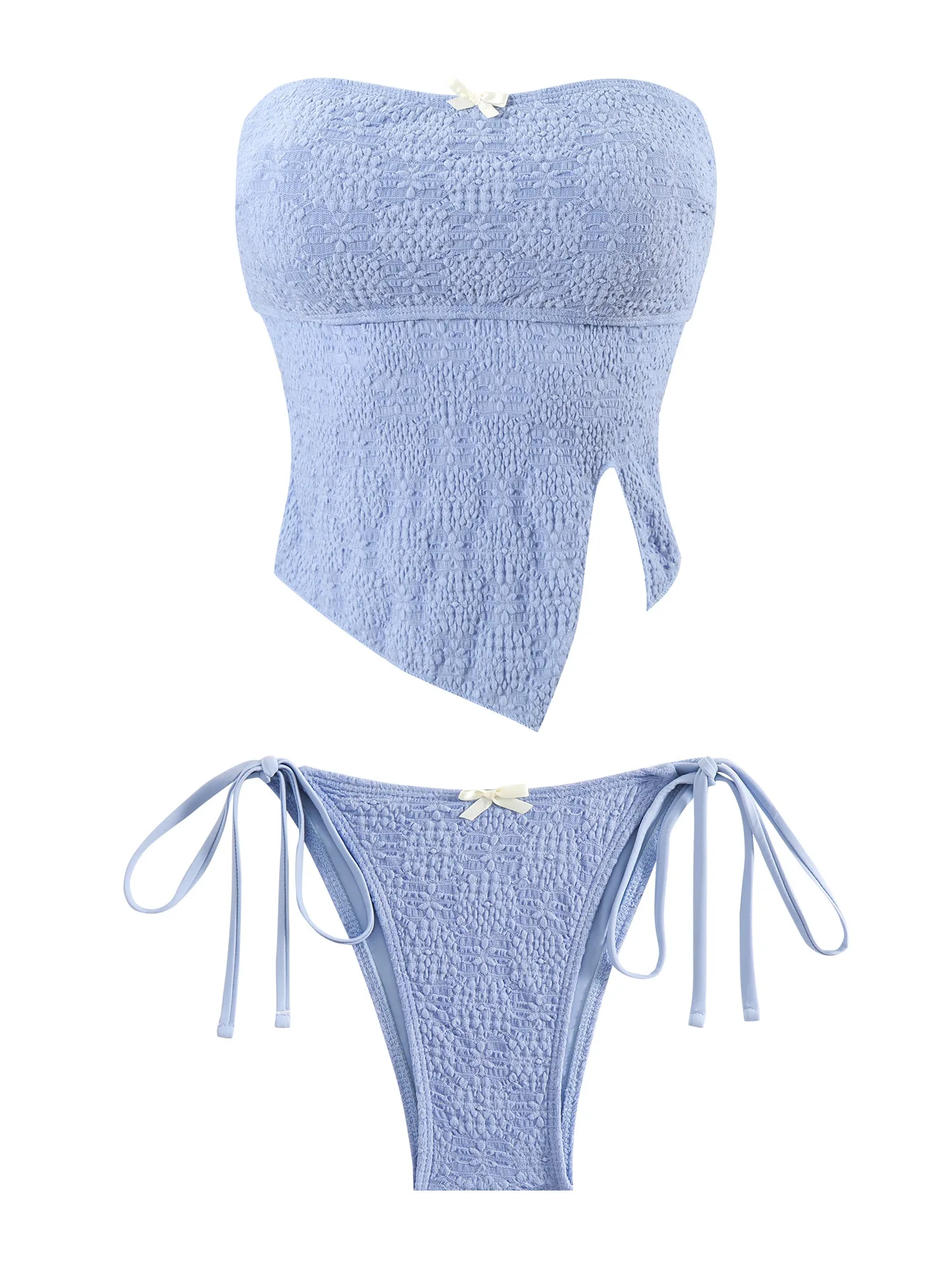 2025 Women's Backless Bandeau Bikini Sexy Bow Tie Swimsuit Set Tummy Control High Waist Bottom Off Shoulder Two Piece Suit Femme
