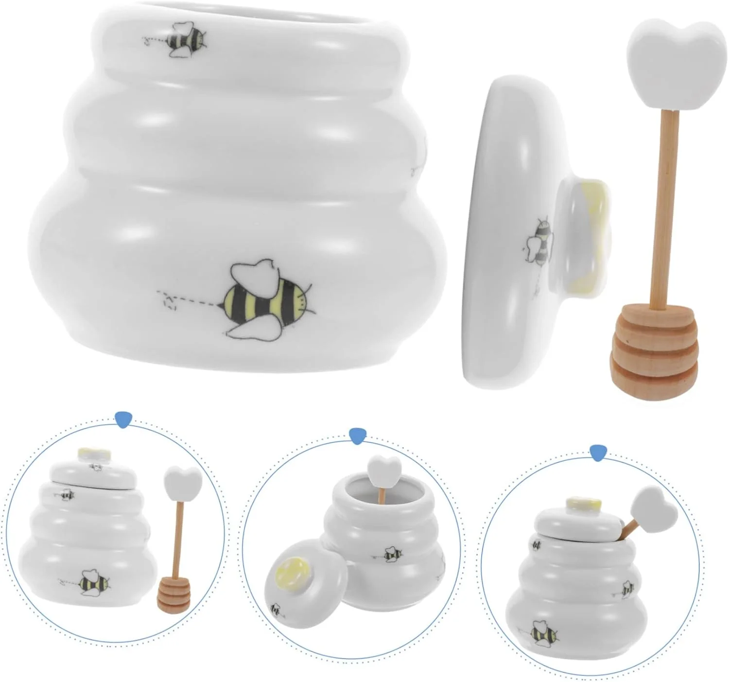 Honey Storage Container with Dipper and Lid Bee Gift Honey Jar Bottle Beehive Shaped Honey Pot Honeycomb Tank for Wedding Party
