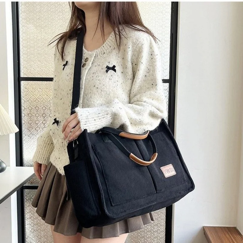 

Casual Denim Tote Bag Women Large Capacity Durable Handbag Fashion Solid Color Shopping Travel Work School Bag