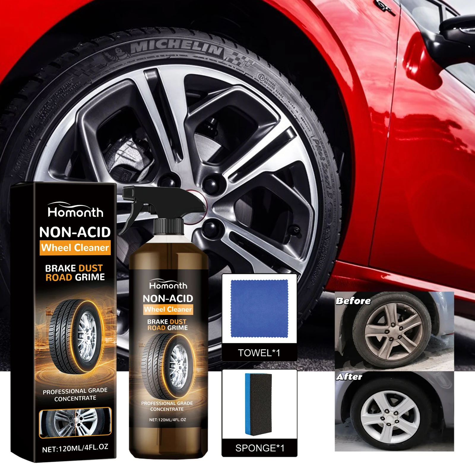 US EU Local Warehouse Wheel & Tire Cleaning Kit, Multi-Purpose Cleaner Removes Brake Dust & Rust, Polishes & Refreshes Wheels, All-In-One Set For Wheel Deep Washing, Renovation & Tire Daily Protection view 2