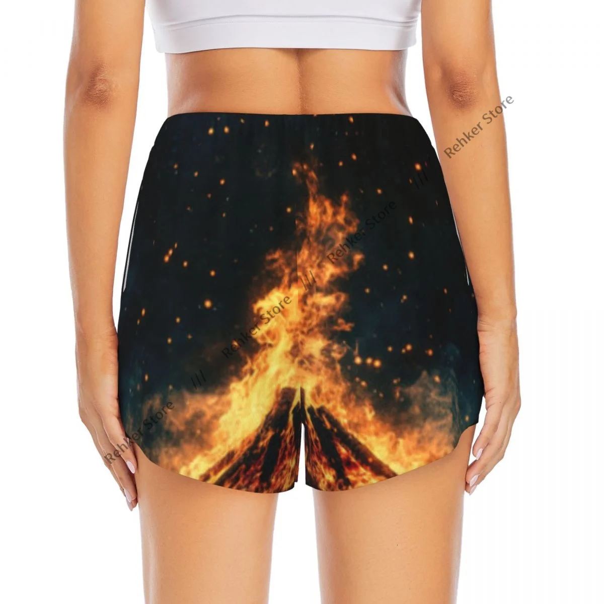Yoga Shorts for Women Fitness Shorts Biker Workout Running Sports Shorts Crackling Campfire Quick Drying Sportwear With Pocket
