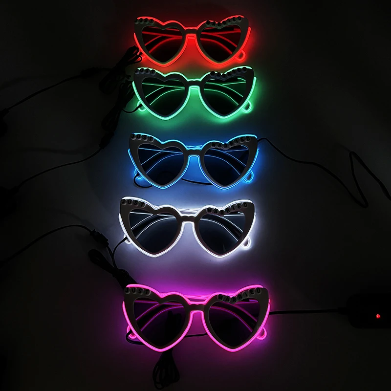 Hot Sale Glowing Glasses Night Club Performers Wedding Neon Supplies Just Married Heart Shaped Glasses Girl Women Light Up Props
