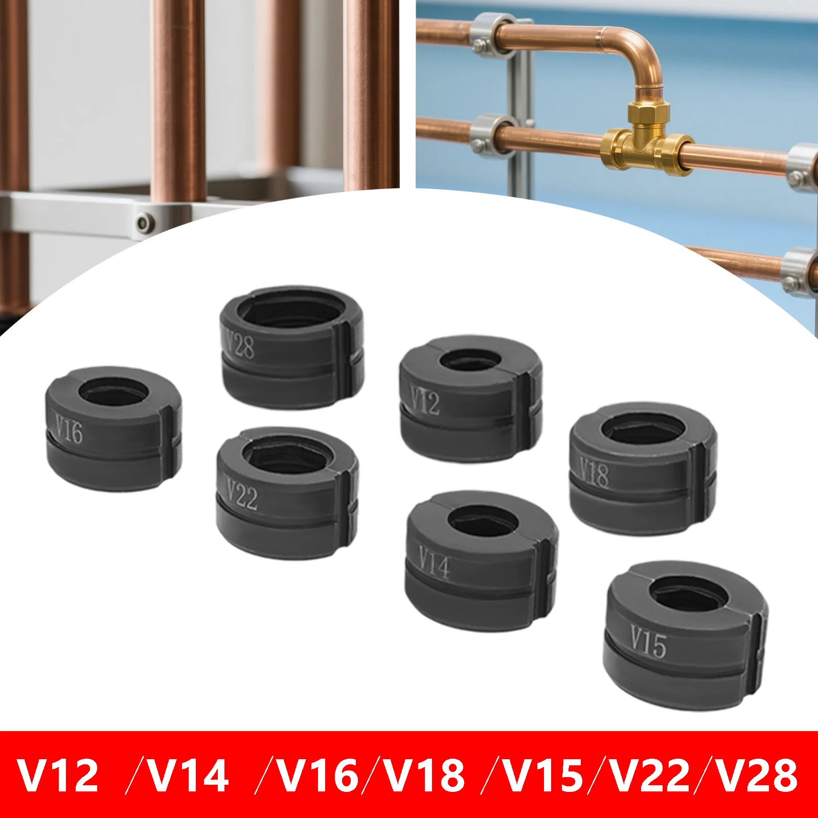 7 mâchoires à sertir de type V, matrices de sertissage de tuyaux en cuivre V12, V14, V16, V18, V15, V22, V28 mm, outil de raccords de pince à sertir-ensemble de moules en V