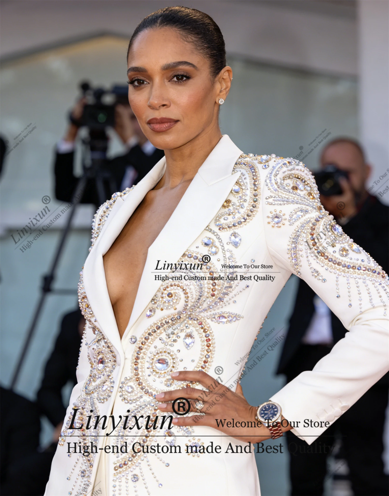 

Amazing Rhinestone Beading Women Tuxedo Suits Single Breasted Blazers Trousers 2 PiecesLadies Business Outfits пиджак женский