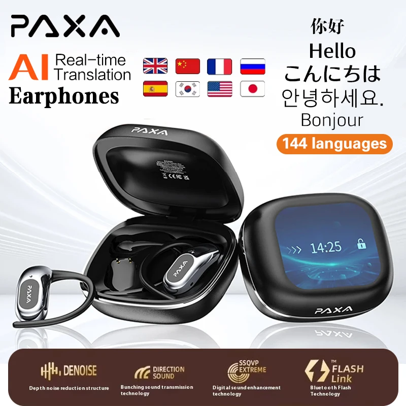 

AI-перевод PAXA Open Air Ultra 144 языков AI Перевод в реальном времени Беспроводные Bluetooth-наушники Hi-Fi HD-гарнитура для звонков