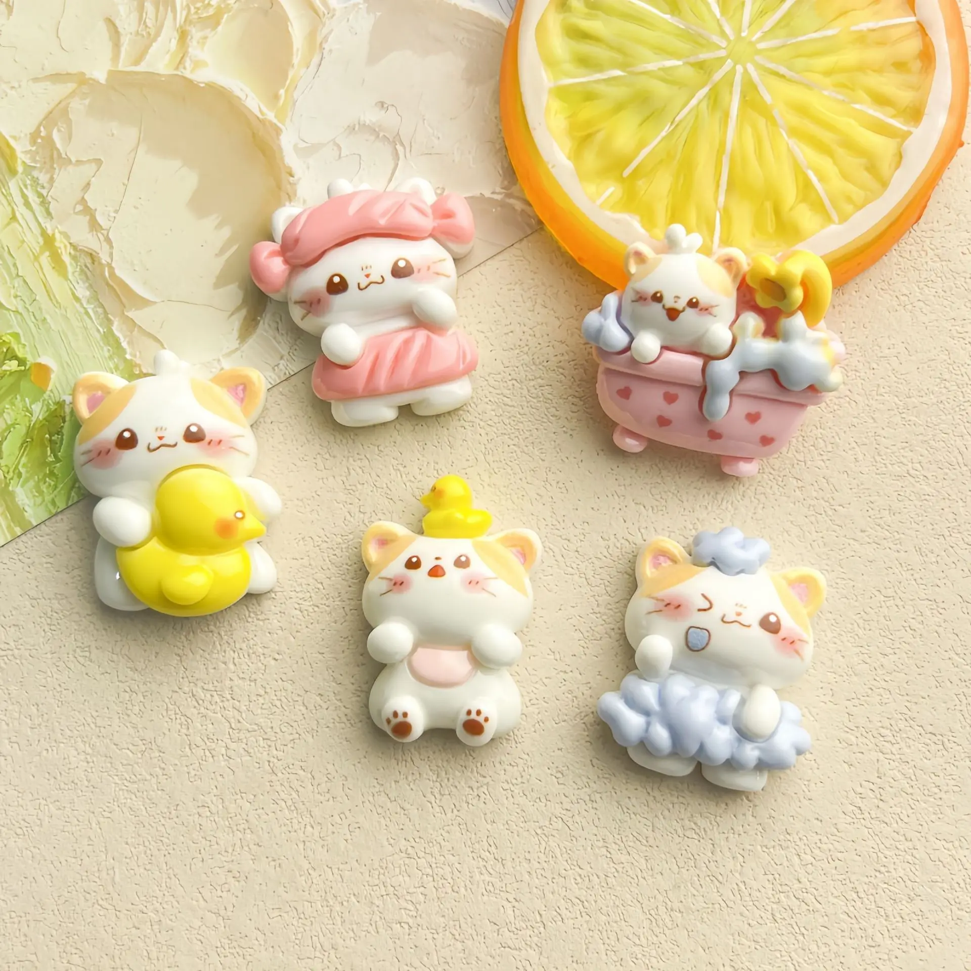 5Pcs Cute cat Cartoon Resin Flatback Diy Kawaii Resin Accessories Crafts Materials Scrapbooking Embellishment