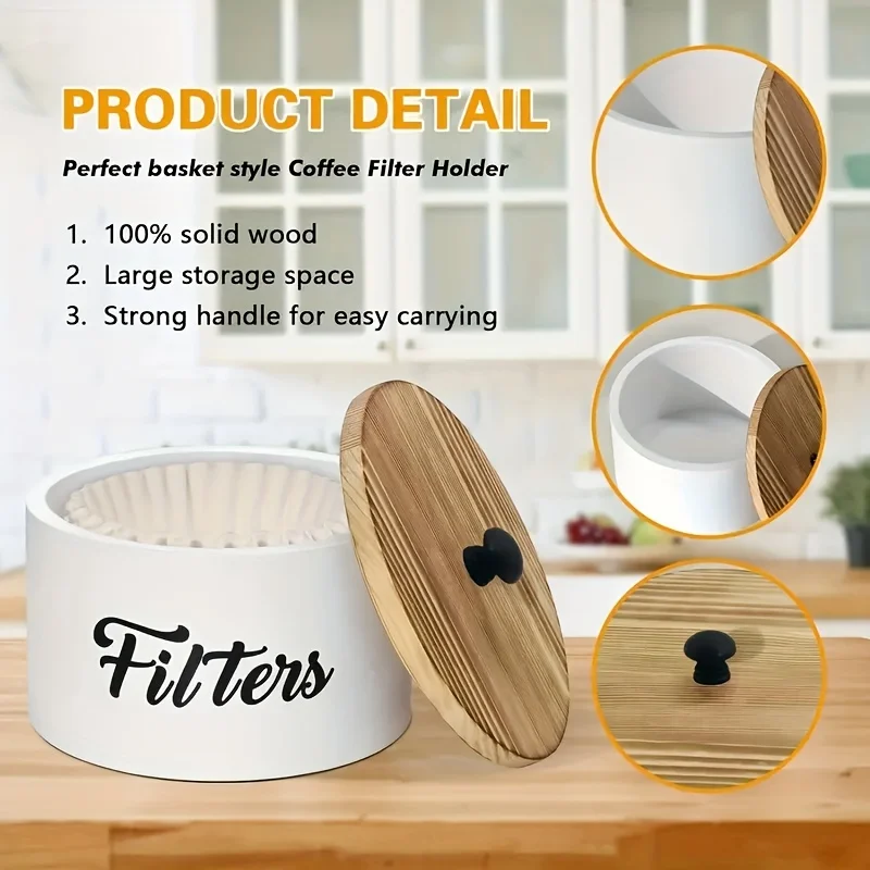 Coffee Filter Holder Farmhouse White Filter Storage Container Basket for Counter Coffee Bar Accessories Coffee Station