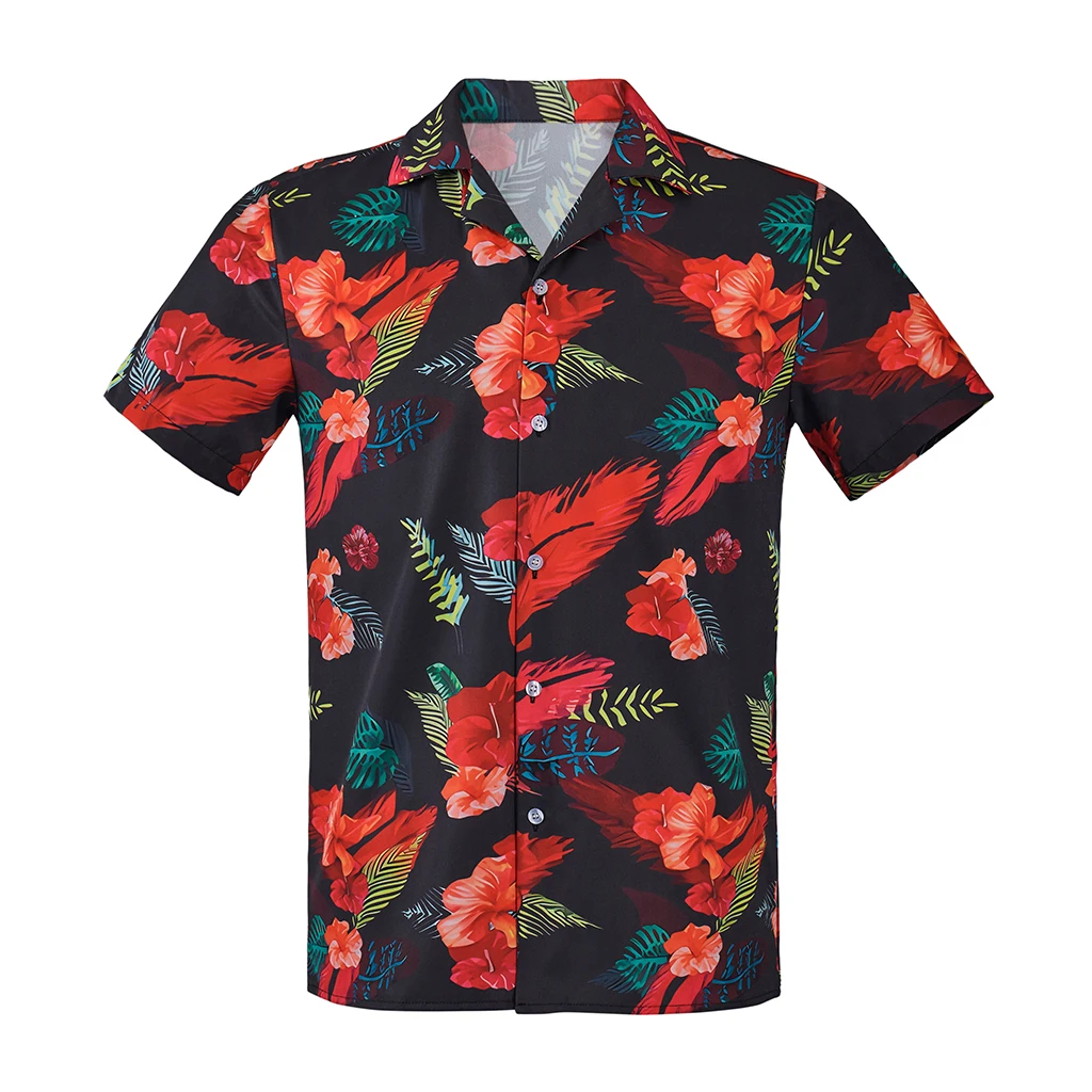 映画ルフィ実写コスプレ衣装男の花ハワイシャツ夏ビーチ半袖トップシャツ