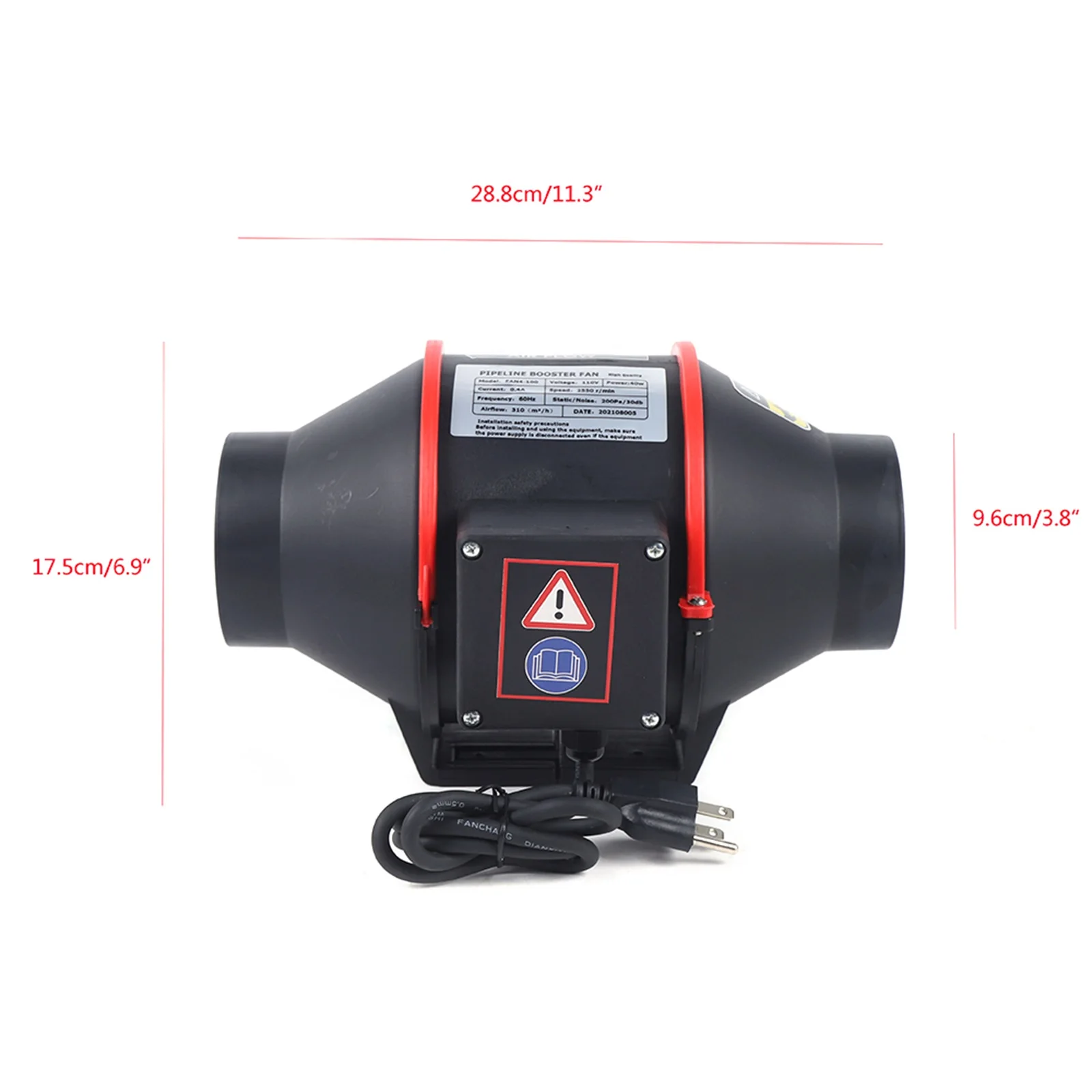 مروحة قناة 40 وات 182CFM مروحة مجاري الهواء محرك نحاسي نقي مدمج سهل التركيب لتهوية منزلية فعالة