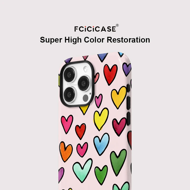 Fcicicase 2 in 1 Magnetic Phone Case For iPhone 15 14 13 12 11 Pro Max 16 17 Air Colorful Love Heart For Magsafe Acrylic Cover - view 4