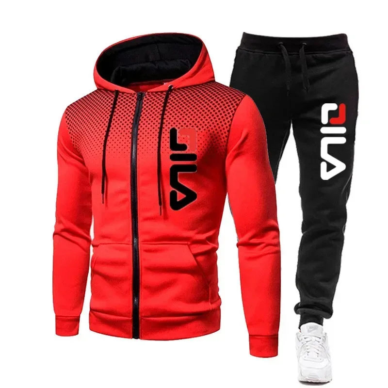 Conjunto de ropa deportiva de dos piezas para hombre, chaquetas y pantalones cálidos, abrigos con cremallera, sudaderas con capucha para exteriores,