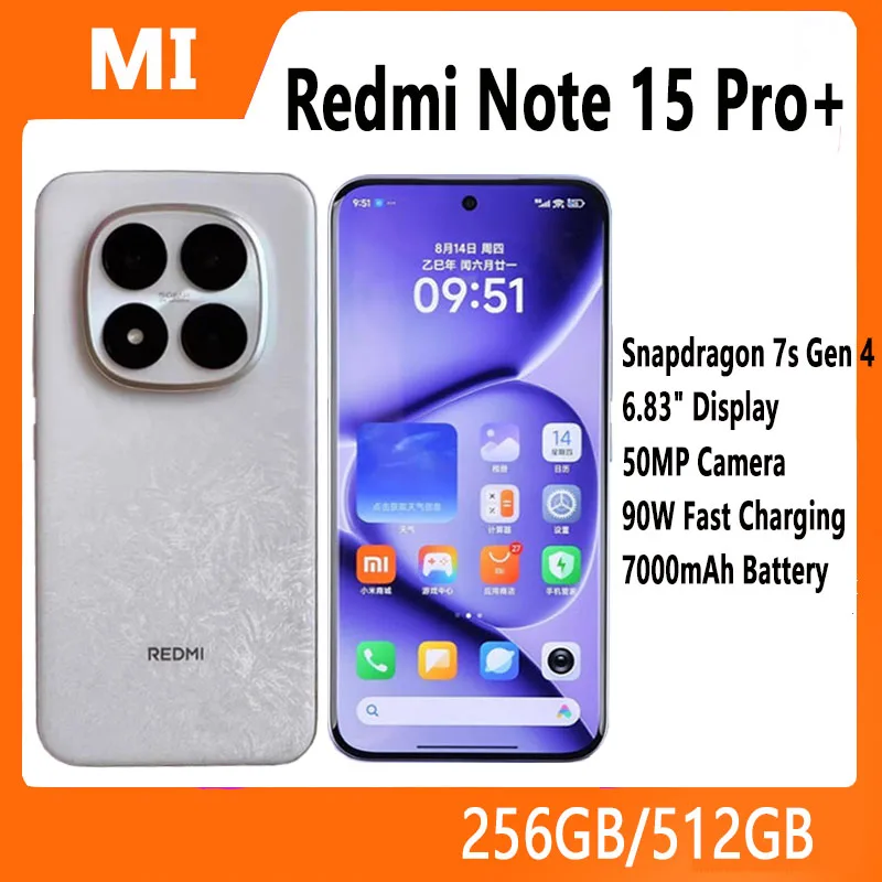 Redmi Note 15 Pro+ Plus النسخة الصينية Snapdragon 7s Gen 4 6.83 "1.5K عرض 50MP + 32MP كاميرا 90W 7000mAh البطارية