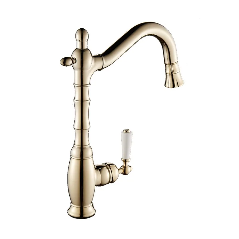

Retro All Copper Pull-out Kitchen Faucet Balcony Hot and Cold Faucet Multifunctional Rotatable Washbasin Faucet