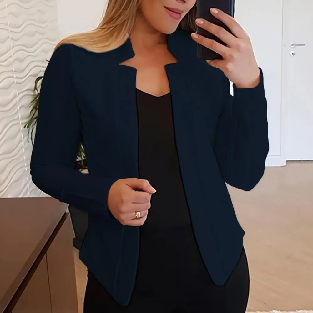 Chaqueta con cuello de muesca para mujer, abrigo elegante de primavera, cárdigan ajustado de punto abierto, talla grande, estilo OL, ropa de negocios, ropa de viaje