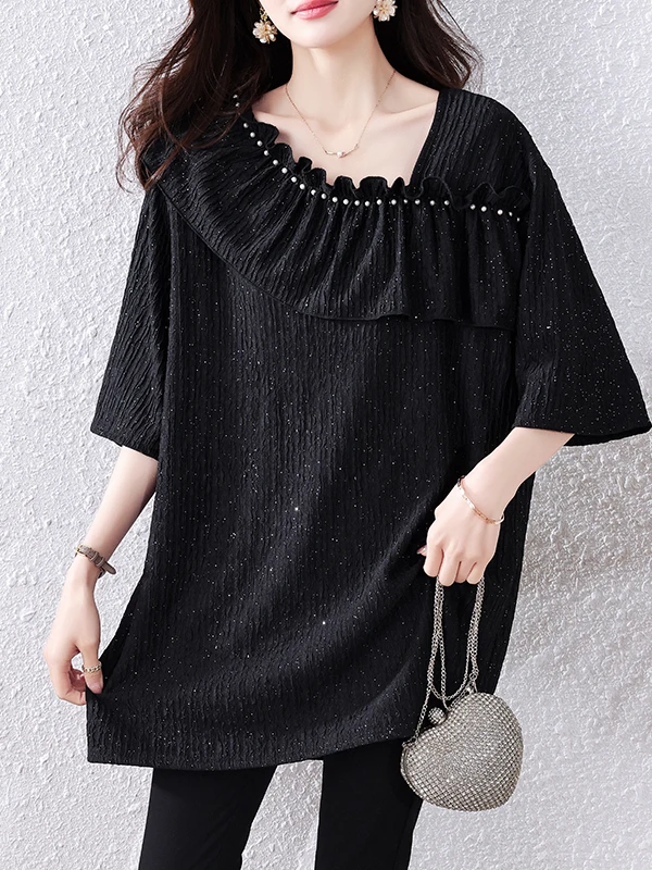 

Fashionable Versatile Large Size T-Shirt Slimming Age-Defying Summer 2026 Women's Shirt round Neck Long Sleeve Casual Wear