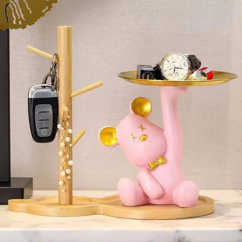Aesthetic Bear Figurine Phone Key Makeup Shelf Violent Bear Food Holder Resin Animal Sculpture Desk Decoration Home Organizer