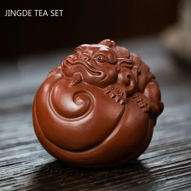 Yixing Purple Clay Tea Pet Lucky Fortune Pixiu Small Ornaments Handmade Tea Table Decoration Ceramic Tea Set Accessories Gifts