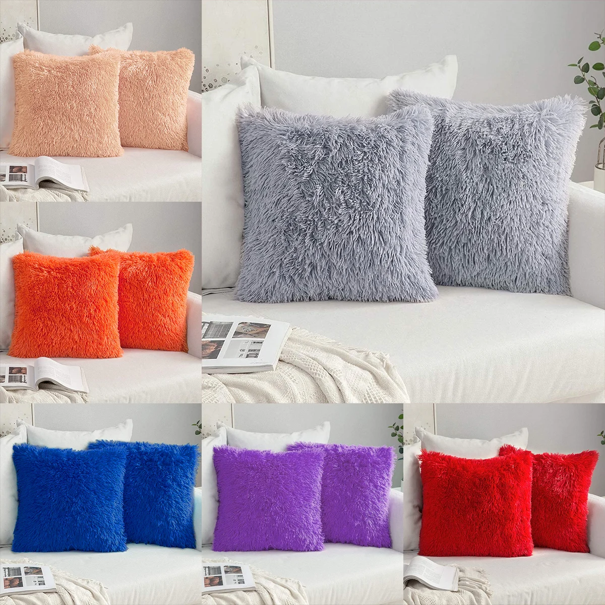 Luxury Faux Fur Throw Pillow Cover Deluxe Decorative Plush Pillow Case Cushion Cover Shell For Sofa Bedroom Car 42x43cm