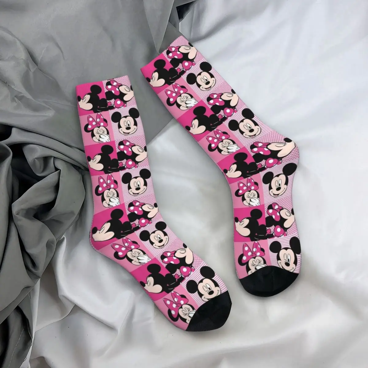 Casual Mickey Minnie Mouse Basketball Socks New Polyester Middle Tube Socks for Women Men Sweat Absorbing