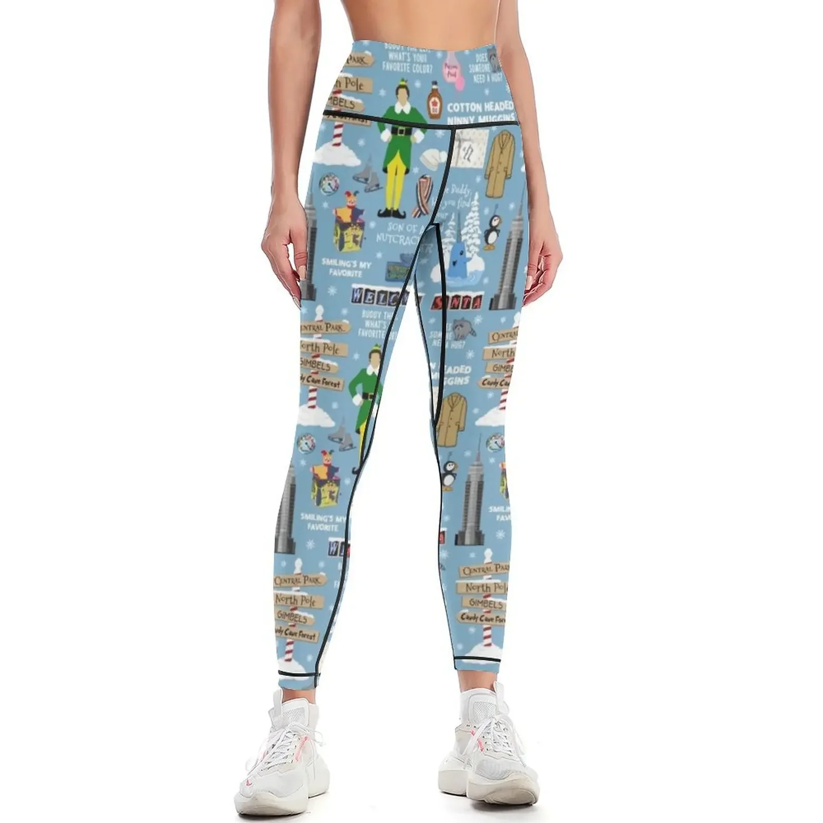 

Buddy the Elf collage, Blue background Leggings joggers for Sports pants for gym top Womens Leggings