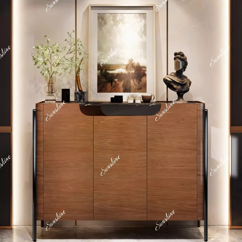 

Light luxury marble walnut grain simple locker integrated entrance foyer