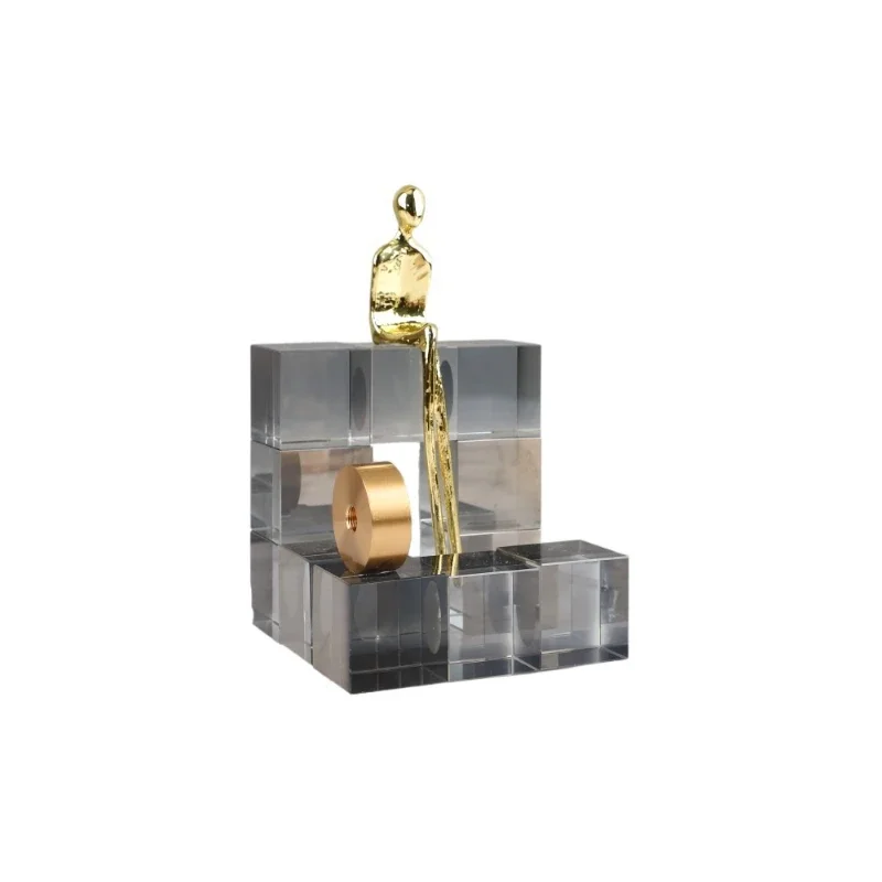 European light luxury geometric crystal metal statuette art ornament living room bedroom entrance hotel home decoration