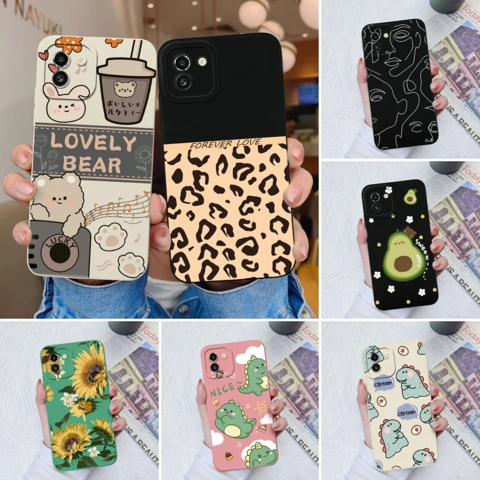 For Samsung Galaxy A03 Core A03S Cases Cartoon Liquid Silicone Full Protection Phone Cover For SamsungA03 A03Core A03 S Funda